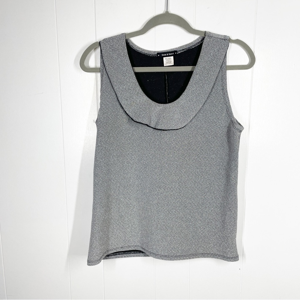 Sage & Vicky Silver Sparkle Scoop Neck Sleeveless Blouse Medium